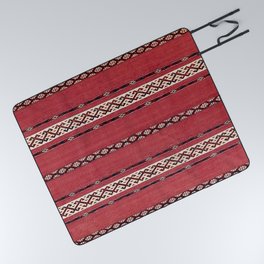 Triangle Stripe Kilim II 19th Century Authentic Colorful Red Black White Vintage Patterns Picnic Blanket