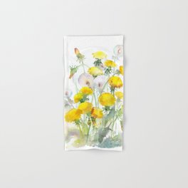 Watercolor yellow flowers dandelions Hand & Bath Towel