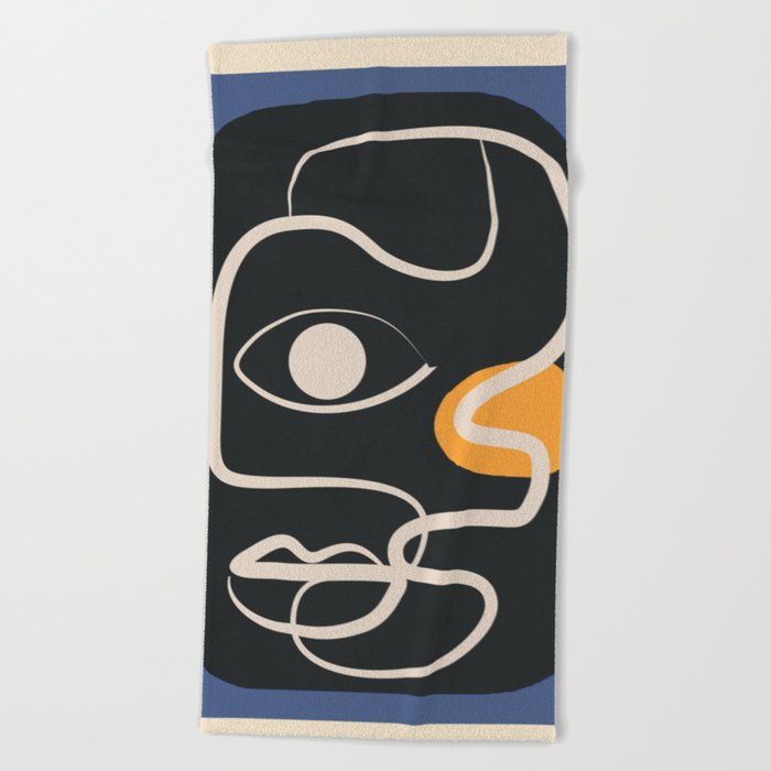 Abstract Face Line Art 09 Beach Towel