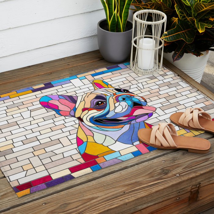Society6 - ラグマット 約94cm × 約150cm French bulldog French Bulldog -Frenchie - colorful mosaic Outdoor Rug by