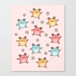Cute Happy Jumping Frogs, Fun Frog Pattern for Kids Canvas Print
