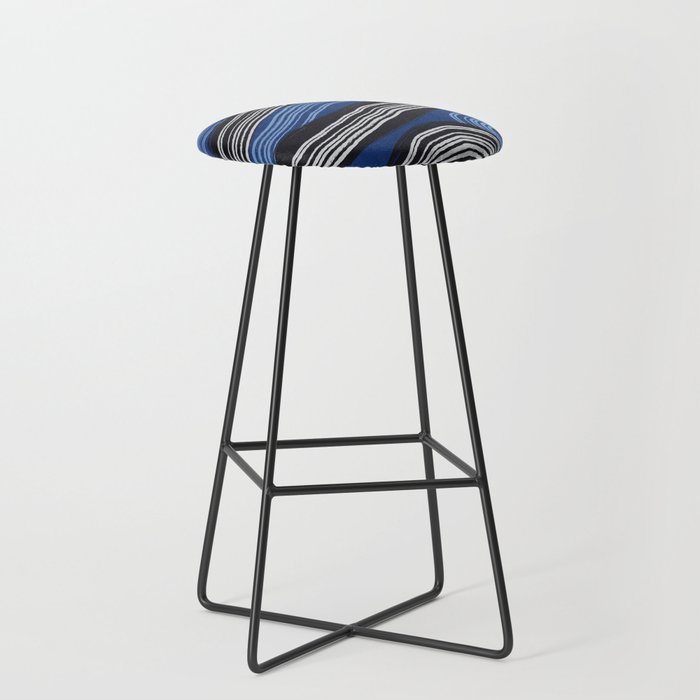 Blue white and black wavy stripe pattern Bar Stool