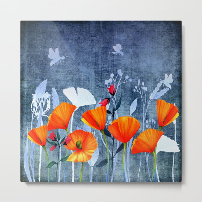 Summer night- Shadow of a Poppy meadow- Flowers Metal Print