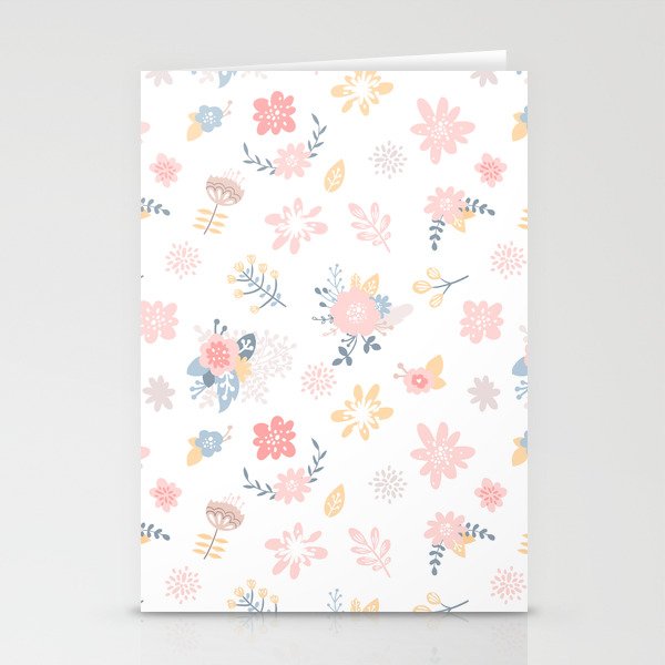Modern pastel pink blue coral rustic floral pattern Stationery Cards