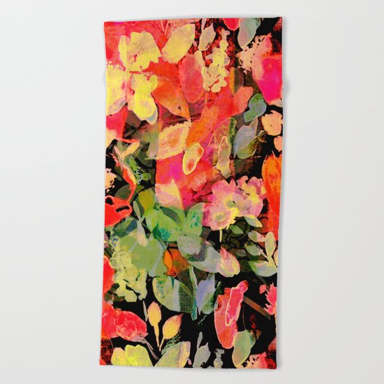 vivid abstract flowers Beach Towel