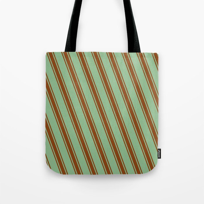 Dark Sea Green and Brown Colored Pattern of Stripes Tote Bag