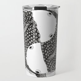 Pisces - Fish Koi - Japanese Tattoo Style (black and white) Travel Mug