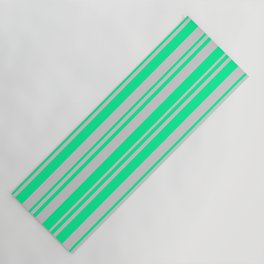 [ Thumbnail: Green and Light Gray Colored Lines/Stripes Pattern Yoga Mat ]