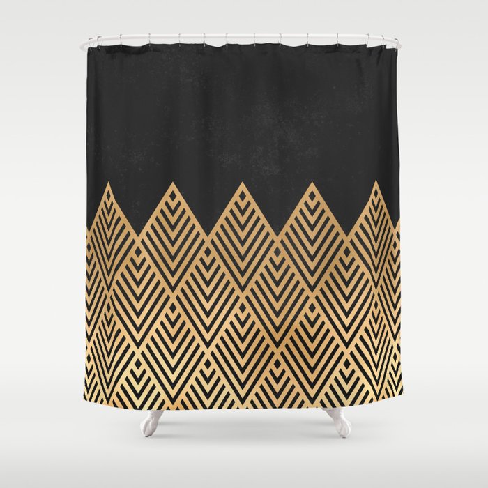 Geometric Black And Gold Shower Curtain, Black White Gold Shower Curtain