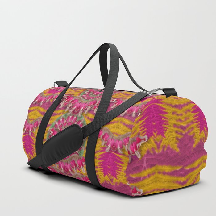 Fern Landscape In Harmony With Bleeding Hearts Fantasy Art Duffle Bag By Pepitaselles