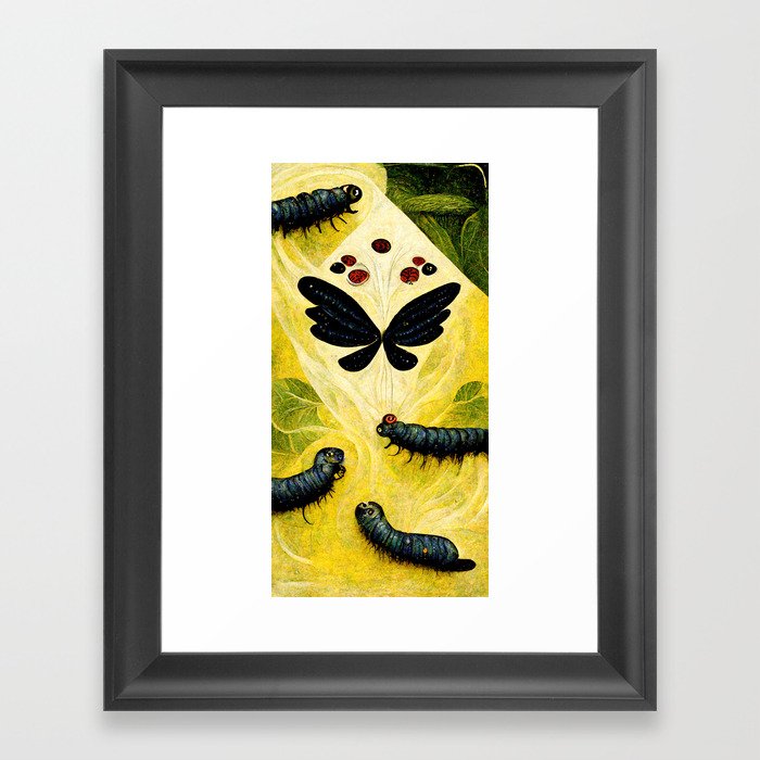 Black Caterpillars and Moth Framed Art Print