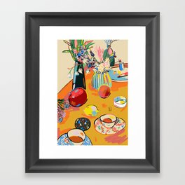 TEA AND FLOWERS AT HOME Framed Art Print