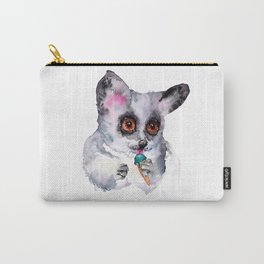 Cute watercolor bush baby with ice cream Carry-All Pouch | Wildlife, Candy, Funnyanimal, Licking, Icecream, Fluffy, Painting, Modern, Galago, Cuteanimal 
