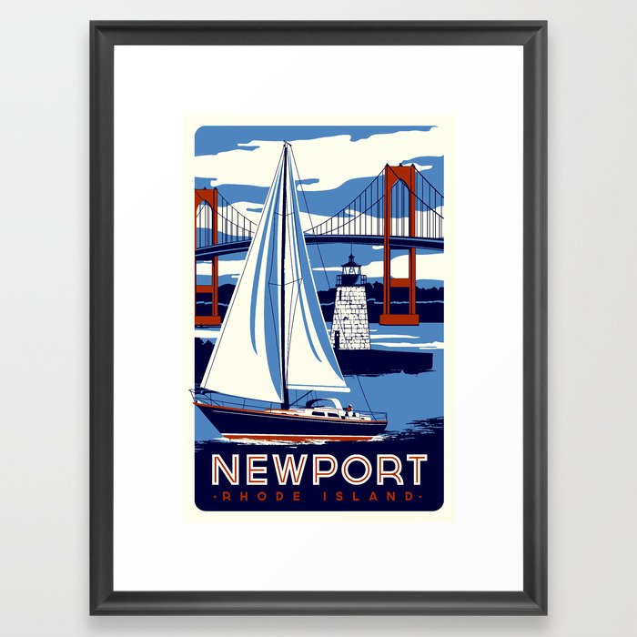 Newport Rhode Island Sailboat Lighthouse Retro Vintage nautical  Framed Art Print