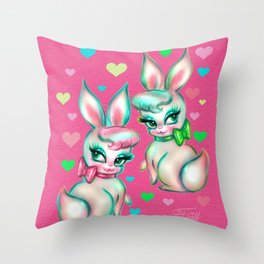 Vintage Inspired Bunnies on Pink Throw Pillow