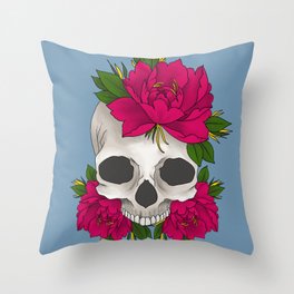 Skulls and flowers Throw Pillow