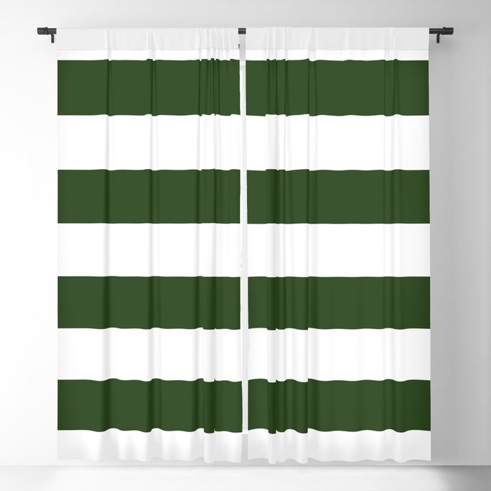 Large Dark Forest Green and White Cabana Tent Stripes Blackout Curtain