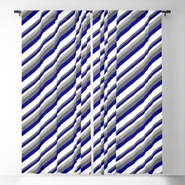 [ Thumbnail: Dark Gray, Dim Gray, Blue & White Colored Striped Pattern Blackout Curtain ]