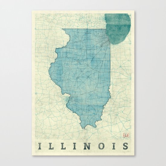 Illinois State Map Blue Vintage Canvas Print
