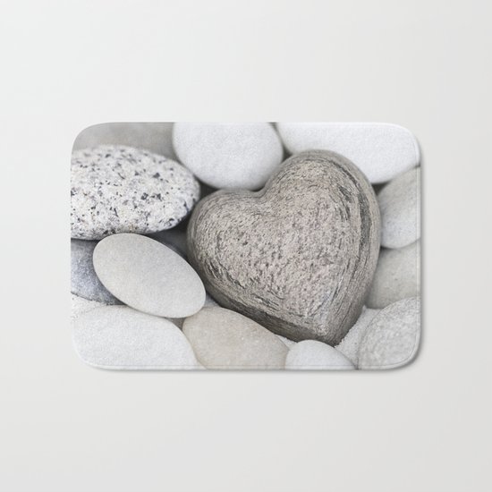 Stone Heart and pebble greige tones Bath Mat