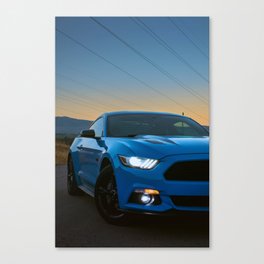 Blue Mustang Headlight at Sunset Canvas Print