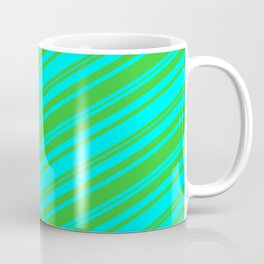 [ Thumbnail: Lime Green & Cyan Colored Stripes Pattern Coffee Mug ]