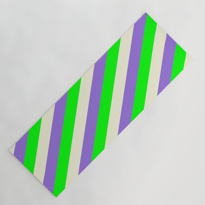 Purple, Lime, and Beige Colored Lines/Stripes Pattern Yoga Mat