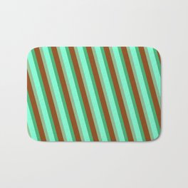 [ Thumbnail: Brown, Sea Green, Aquamarine, and Dark Sea Green Colored Lined Pattern Bath Mat ]