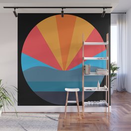 DarkCoverSun III - Colorful Sunset Retro Abstract Geometric Minimalistic Design Pattern Wall Mural