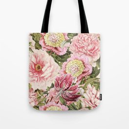 Vintage & Shabby Chic Floral Peony & Lily Flowers Watercolor Pattern Tote Bag