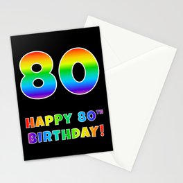 [ Thumbnail: HAPPY 80TH BIRTHDAY - Multicolored Rainbow Spectrum Gradient Stationery Cards ]