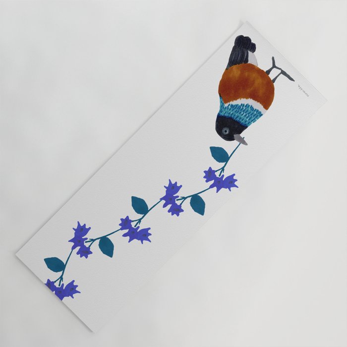 Flower Giving Bird - Blue and White Yoga Mat