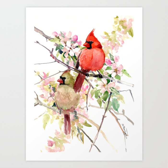 Cardinal Birds and Spring, cardinal bird design Kunstdrucke Cardinal Birds and Spring, cardinal bird design Kunstdrucke