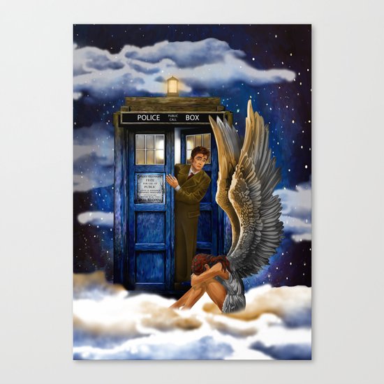 10th Doctor Who with Crying AngeL iPhone 4 4s 5 5s 5c, ipod, ipad, pillow case and tshirt Canvas Print