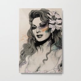 Edwige (street art sexy portrait of Edwige Fenech) Metal Print | Feminine, Flowers, Lilium, Edwigefenech, 70S, Italianmovies, Female, Lilies, Vintage, Floral 