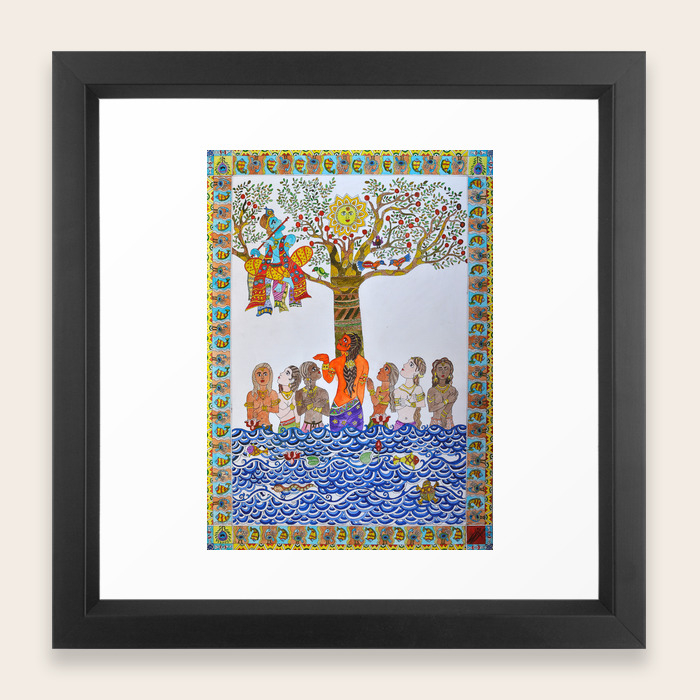 Krishna Leela Madhubani Painting Framed Art Print By Sudhir