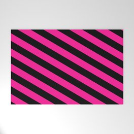 [ Thumbnail: Black and Deep Pink Colored Lines/Stripes Pattern Welcome Mat ]