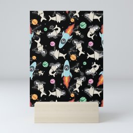 Sharks in space black skies Mini Art Print