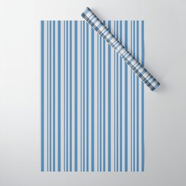 [ Thumbnail: Blue & Light Grey Colored Striped/Lined Pattern Wrapping Paper ]