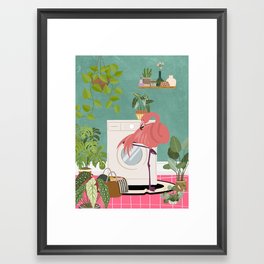 Flamingo in Boho Laundry Room  Framed Art Print
