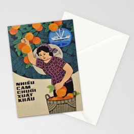 Vietnamese Poster - Harvesting Oranges  Stationery Card