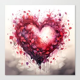 Cœur enchanteur : Feuillage rouge et rose enveloppant un symbole d'amour Canvas Print
