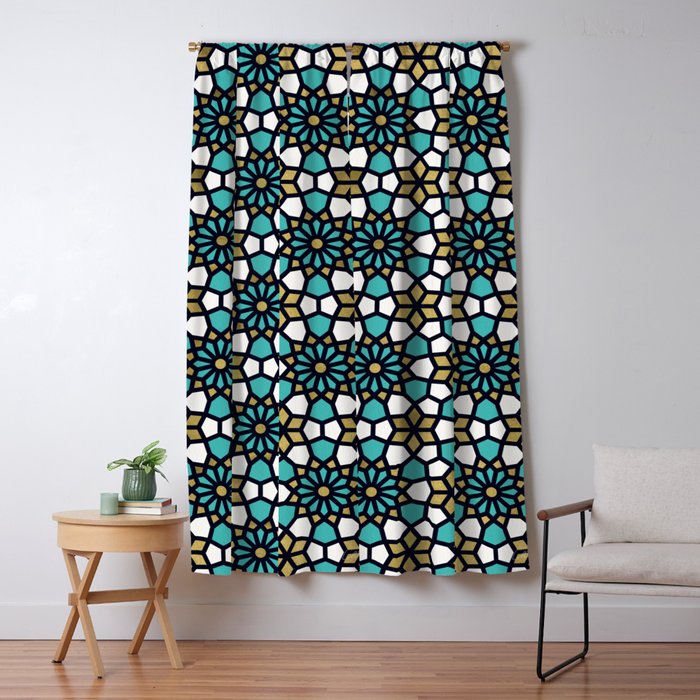 Persian Mosaic Turquoise Gold Palette Blackout Curtain By