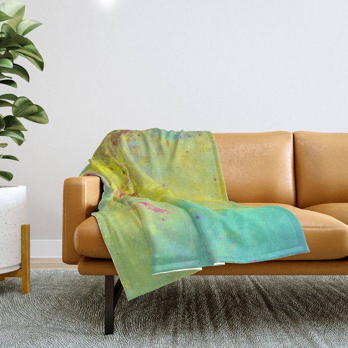 Pink Stars - Abstract space painting in yellow, blue and pink Throw Blanket
