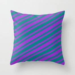 [ Thumbnail: Dark Orchid & Teal Colored Stripes/Lines Pattern Throw Pillow ]
