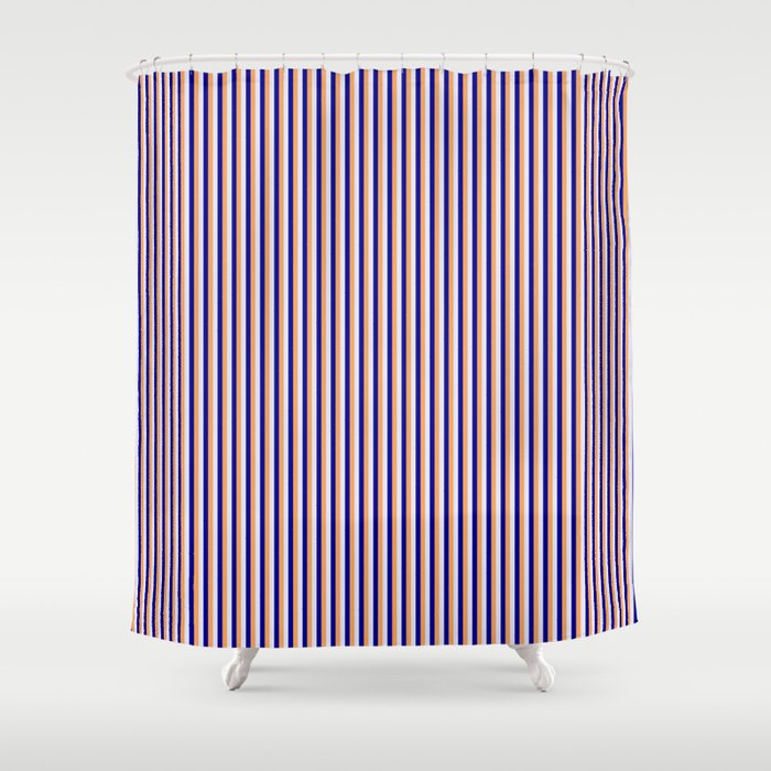 Brown, Dark Blue & Lavender Colored Pattern of Stripes Shower Curtain