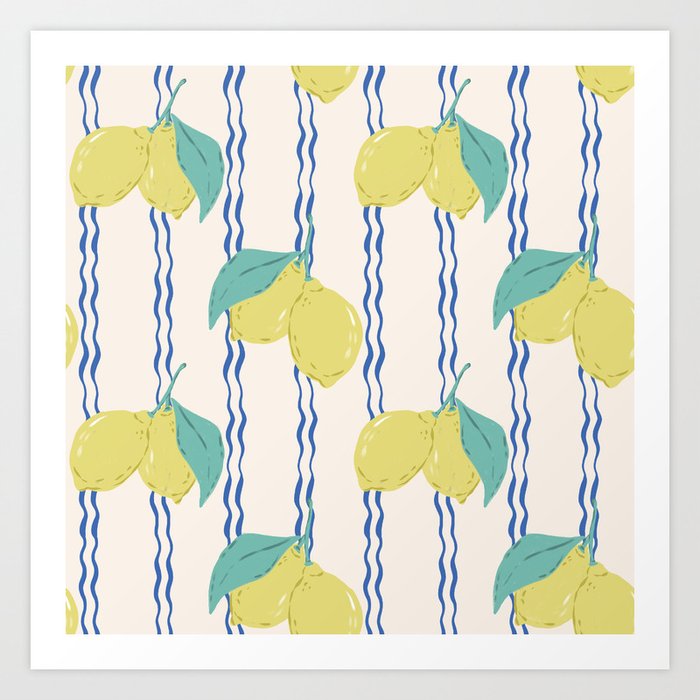 Lemons with Wavy Stripe Art Print