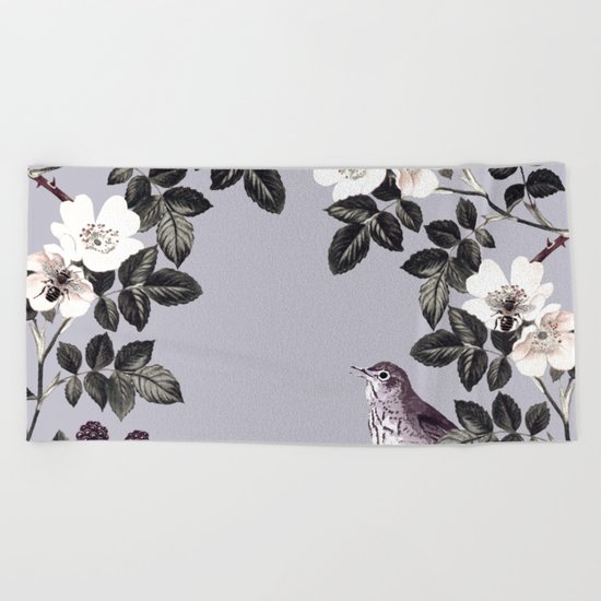 Birds and the Bees Blue Gray Beach Towel