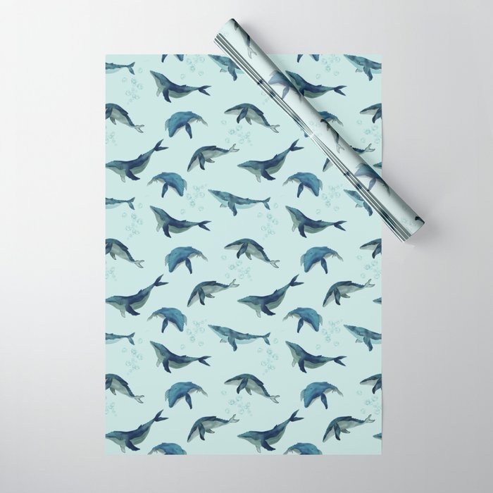 seamless pattern of whales in blue with gray colors Wrapping Paper