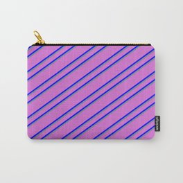 [ Thumbnail: Orchid, Blue & Light Slate Gray Colored Pattern of Stripes Carry-All Pouch ]